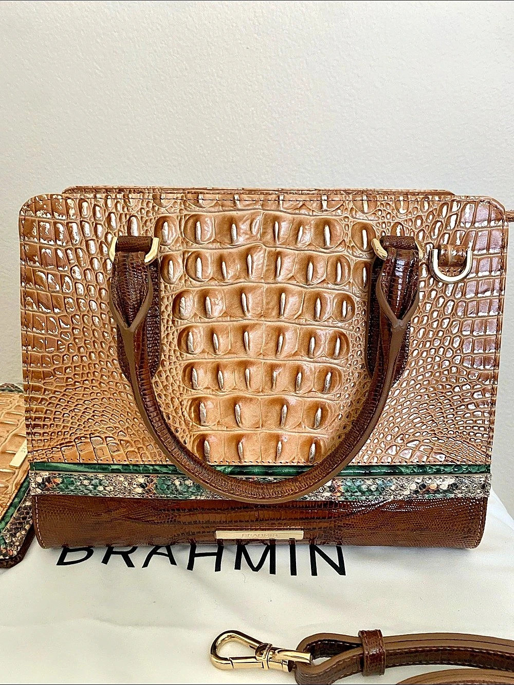 Brahmin Crocodile-Embossed Cami Honey Brown Devonshire NWOT